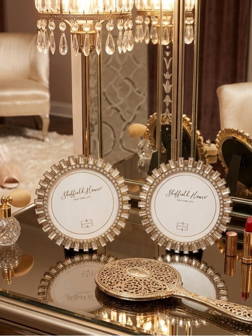 Sheffield Home Gold Crystal Round Picture Frames - Gold